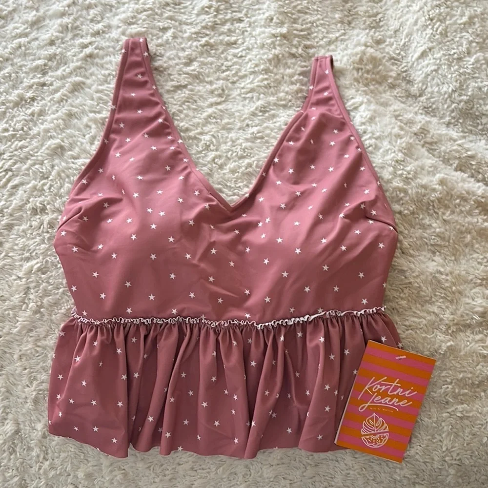 Kortni Jeane Dusty Pink Star Peplum Swim Top